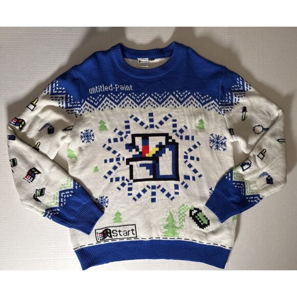 Microsoft Sweater XXL White Blue Windows MS Paint Ugly Christmas 2020   XL C-47" - Picture 1 of 11